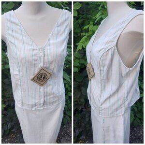 The Earth Collection XXL Striped Sleeveless Button Up Top Cotton Silk